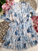 Kremowa sukienka w niebieskie kwiaty Butik Nowa bez metki 