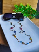 Łańcuszek do okularów - kamienie, szkło, stal nierdzewna 