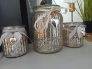 ZŁOTE dekoracyjne ŚWIECZNIKI LAMPIONY szklane GLAMOUR z motywem serca 3 szt