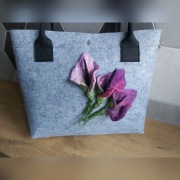 Szara torebka, filc, kwiaty, hand made, A4
