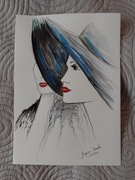 Akwarelowy portret kobiety "Alicja po drugiej stronie lustra".