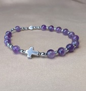 Bransoletka różaniec kamienie ametyst krzyżyk serduszko prezent pamiątka 