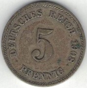 122 Niemcy Cesarstwo 5 pfennig 1908 E