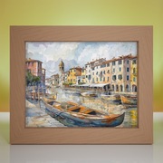 RZEKA | WŁOCHY|  ŁODZIE | OBRAZ |AKWARELA | AI ART