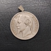 Srebrna moneta 5 Franków Francja 1867- A Napoleon III zawieszka men. Paryż 
