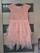 Sukienka koronka tiul 104/110cm różowa