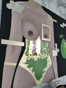 Obraz złoto 80x60 akt farby akryl podobrazie