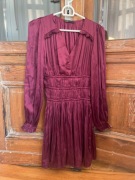 Maje bordowa sukienka satynowa falbanki 