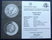 Certyfikat do monety KOALA Australia 2010