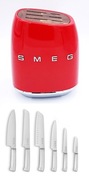 SMEG Noże kuchenne 6szt wysokiej jakości + stojak na noże czerwony