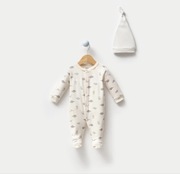 Rampers, pajacyk z czapeczka komplet 1-3 miesiące