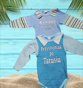 Dwie pary śpioszki body napisy Kawaler do wzięcia i przystojniak po tatusiu