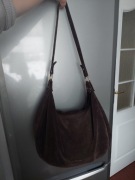 Czekoladowa zamszowa torebka Laura Biaggi skóra naturalna zamsz torba