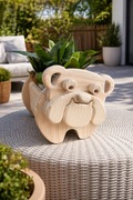 Drewniana, ręcznie wykonana doniczka w kształcie Psa
