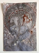 Oryginalna praca secesja Art Nouveau „Palace Model” papier czerpany rysunek