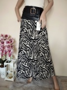 Długa spódnica maxi zebra paski pasek skóra ekologiczna eko skórka pas