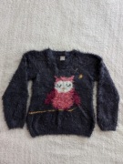 Granatowy włochaty sweter sowa Little Kids 128