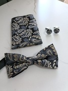 Zestaw mucha muszka poszetka spinki do mankietów koszulki wzorki 