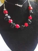 Koral czerwony, lawa i stare srebro - naszyjnik vintage