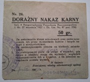 Skałat 1930r, Doraźny Nakaz Karny 1930r, 50gr stempel w Skałacie / mandat