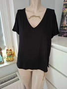 S 36 H&M czarny T-shirt czarna koszulka z dekoltem v basic oversize luźny