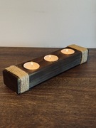 Drewniany świecznik na tealighty 3szt. – rustykalny boho handmade dekoracja