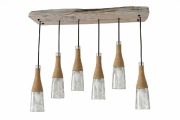Lampa sufitowa loft wisząca  handmade – drewno + szkło – styl rustykalny