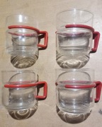 Kultowe szklanki Bodum Bistro – Vintage PRL / lata 80. – Czerwone uchwyty