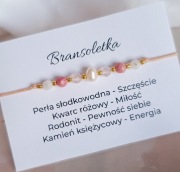 Bransoletka kamienie naturalne perła rodonit kwarc różowy kamień księżycowy