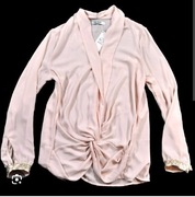 Piękna elegan szyfonowa bluzka Pudrowy  L XL 40 42