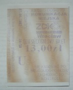 Bilet MPK Wrocław 13 zł wydruk brązowy