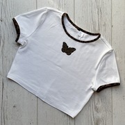 Bawełniany krótki top koszulka crop top motyl h&m