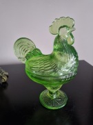 Szklany kogut Ząbkowice zielony kogut nie kura