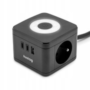 Przedłużacz kostka  LED HUSLOG 2x gniazdo 230V + USB + 2x USB-C