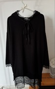 ZARA długa bluza z koronką S czarna kaptur