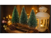 Choinki świąteczne na pniu z brokatem 3 szt choineczki ozdoba na święta