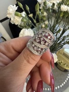 Pierścionek szeroki kryształki srebrny 17