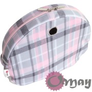 Organizer Obag MOON LIGHT szary – krata pudrowy różowy 2 kieszenie | OMAY