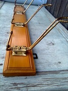 Stary drewniany wieszak 4 haczyki potrójne metalow