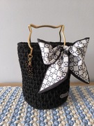 Czarna torebka koszyk ręcznie wykonana na szydełku ze sznurka handmade 