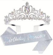 Szarfa korona na urodziny urodzinowy zestaw Birthday Princess 18tka srebrna