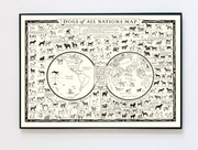 Stara mapa świata 1936r. przedstawiająca psy wszystkich ras 70x50cm