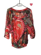 Bluzka Desigual – kolorowa, wzorzysta czerwona serca 