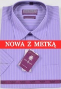 Koszula męska fioletowa w paski na krótki rękaw kołnierzyk 39/40
