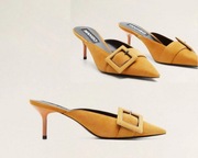 MANGO klapki mule żółte 100% skóra zamsz naturalny NOWE 36