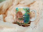 Rajski ogród paw kwiaty wyspa kwiatów kubek 300 ml. ręcznie malowany