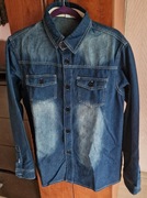 Niebieska koszula jeansowa unisex przecierana XL size
