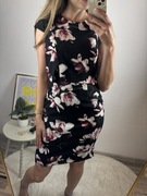Elegancka sukienka wizytowa w kwiaty do kolan M 38 na wesele ślub chrzciny