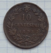 #1251 Włochy 10 centesimi 1893 BI