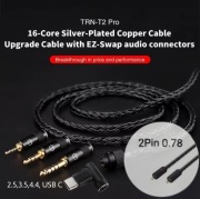 TRN T2 Pro 2Pin 0.78  USB C DAC, 2.5,3.5,4.4mm Kabel Modułowy Czarny 